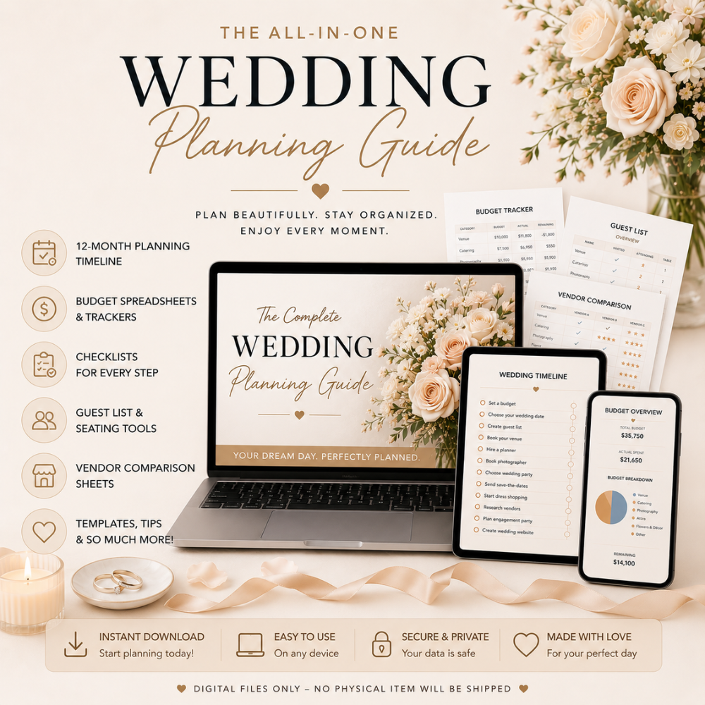The NEW Complete Wedding Guide 2026 | Budget Tracker, Checklists, Vendor Scripts (PDF + Google Sheets)