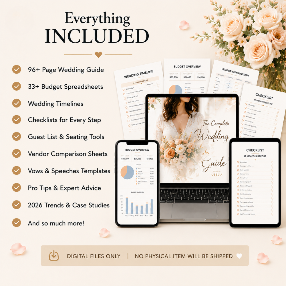 The NEW Complete Wedding Guide 2026 | Budget Tracker, Checklists, Vendor Scripts (PDF + Google Sheets)